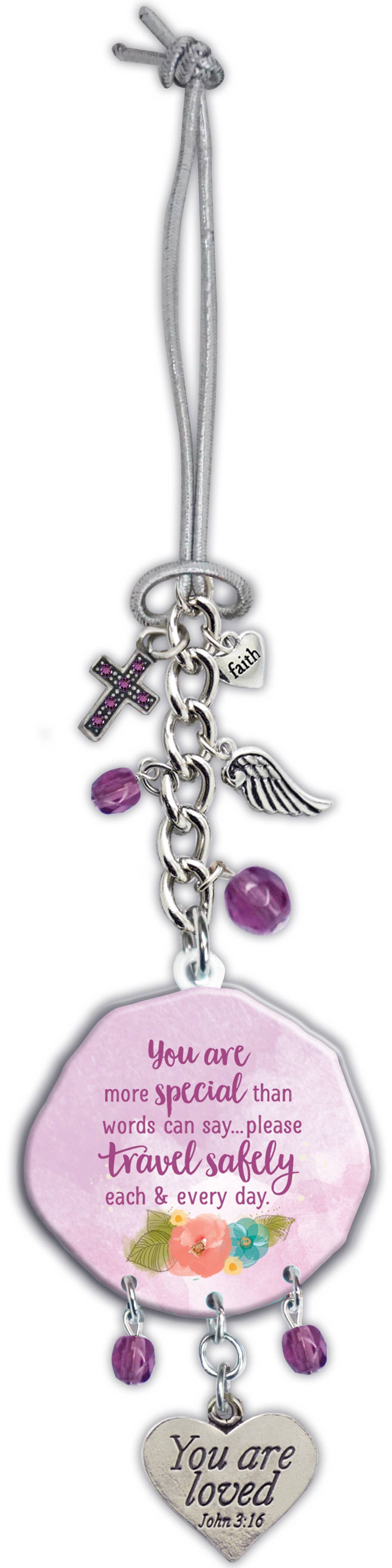 You Are More Special, You Are Loved - Car Charm With Cross, Faith, & Angel Wing