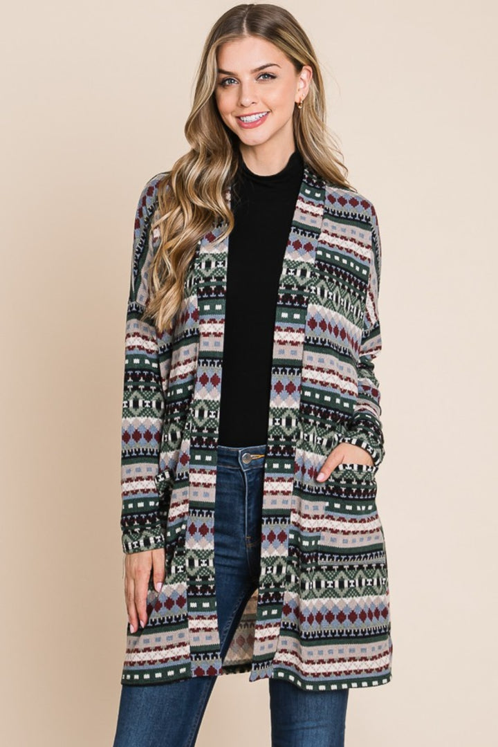 Chic Touches Geometric Cardigan - Green