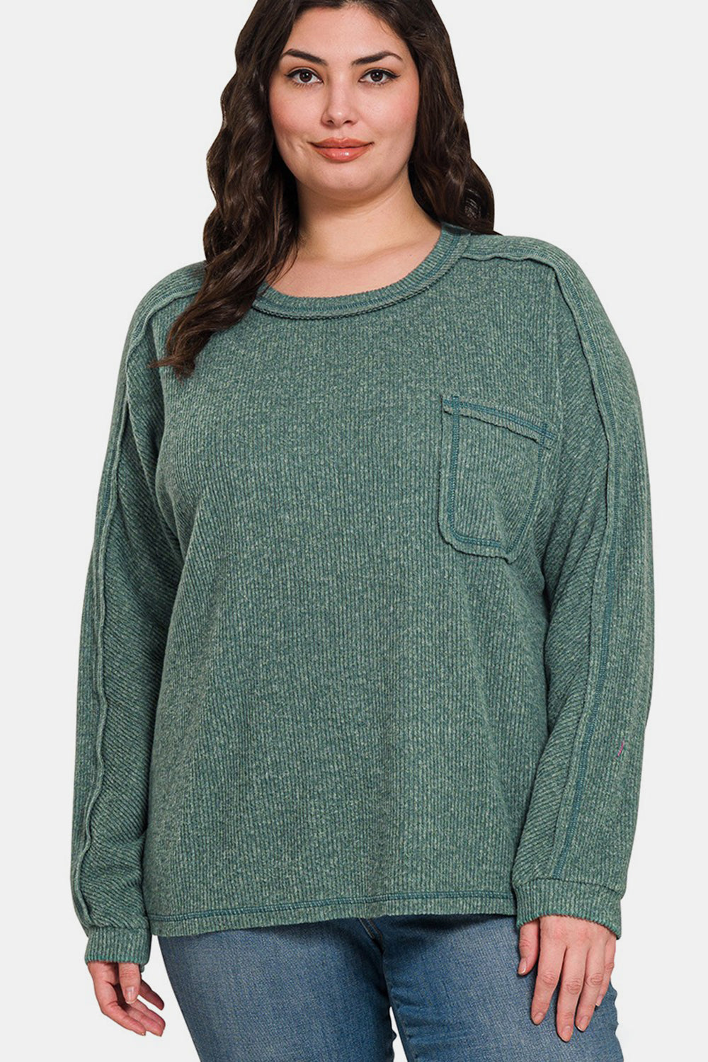 Call Me Cozy Ribbed Hacci Top - Ash Jade