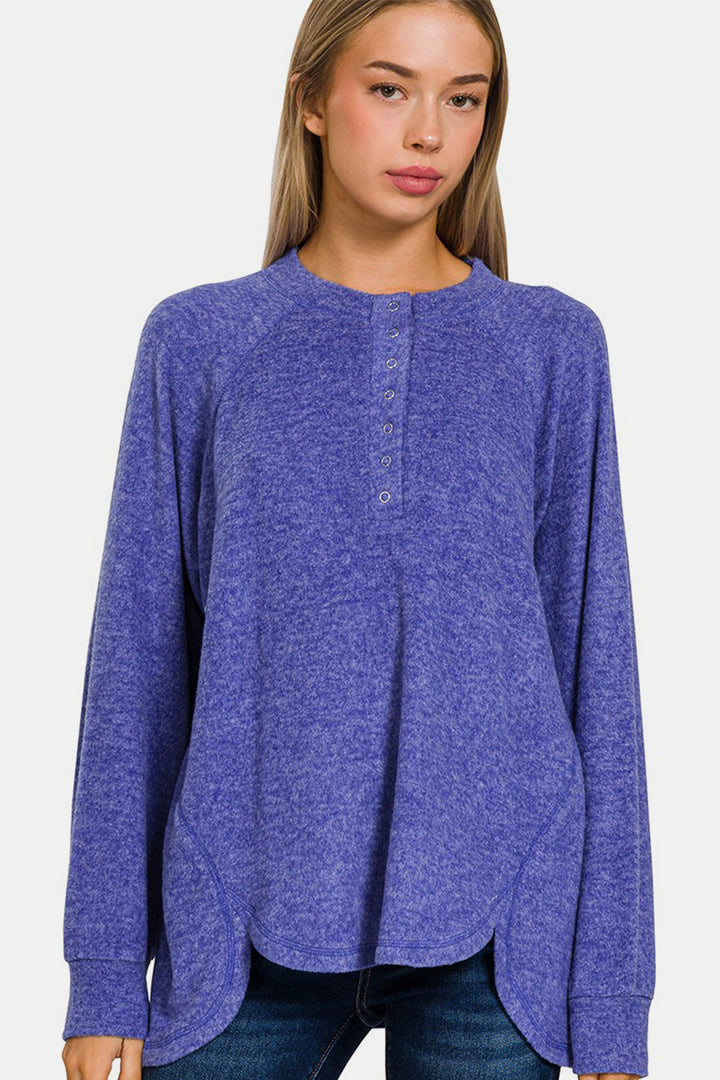 Brushed Melange Hacci High-Low Sweater - Bright Blue