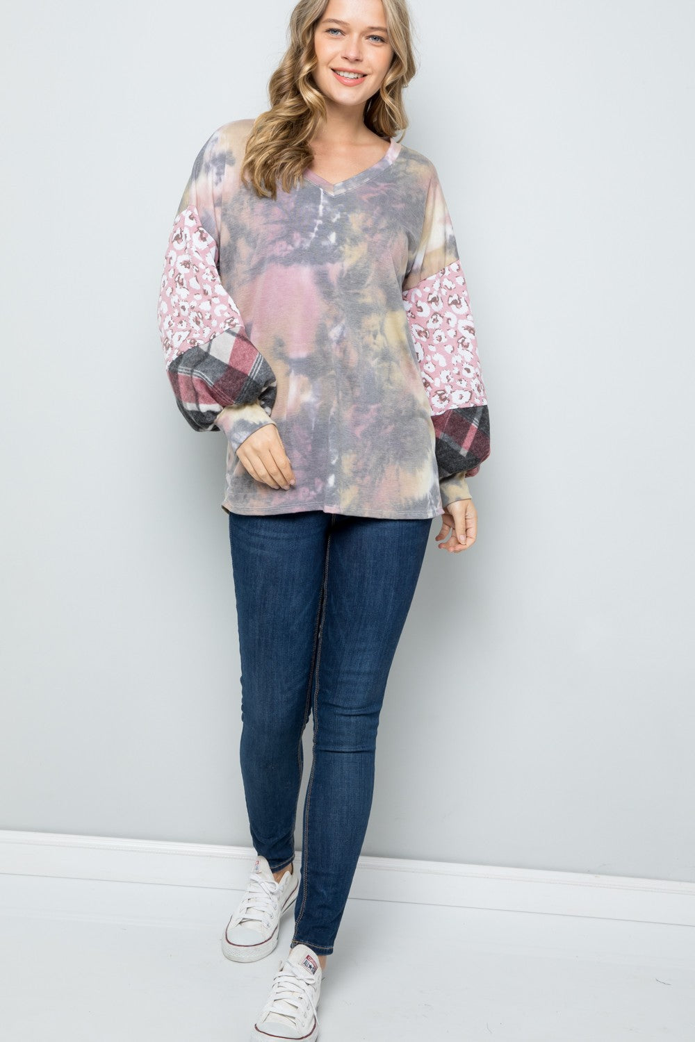 Playful Twist - Tie-Dye Balloon-Sleeve Top