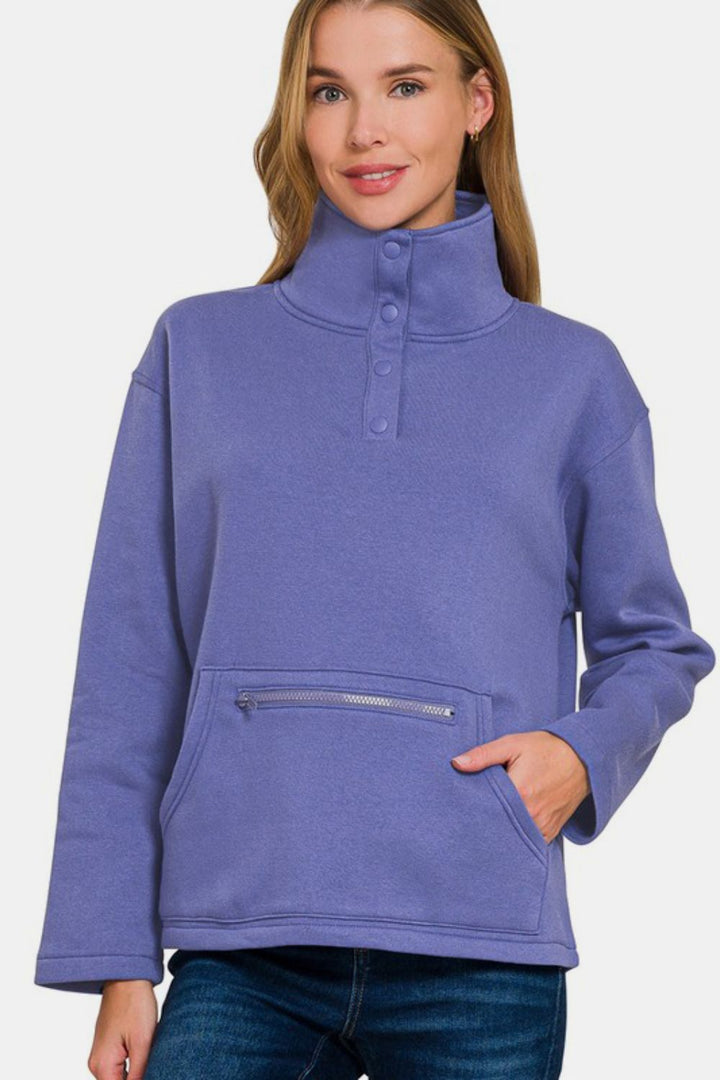 Plush Comfort Turtleneck Fleece Sweatshirt - Blue Purple