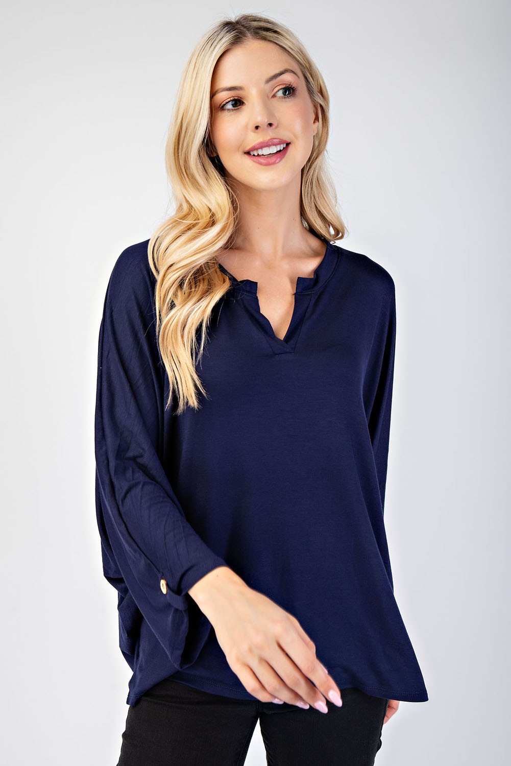 Effortless Days - 3/4-Sleeve Blouse - Navy