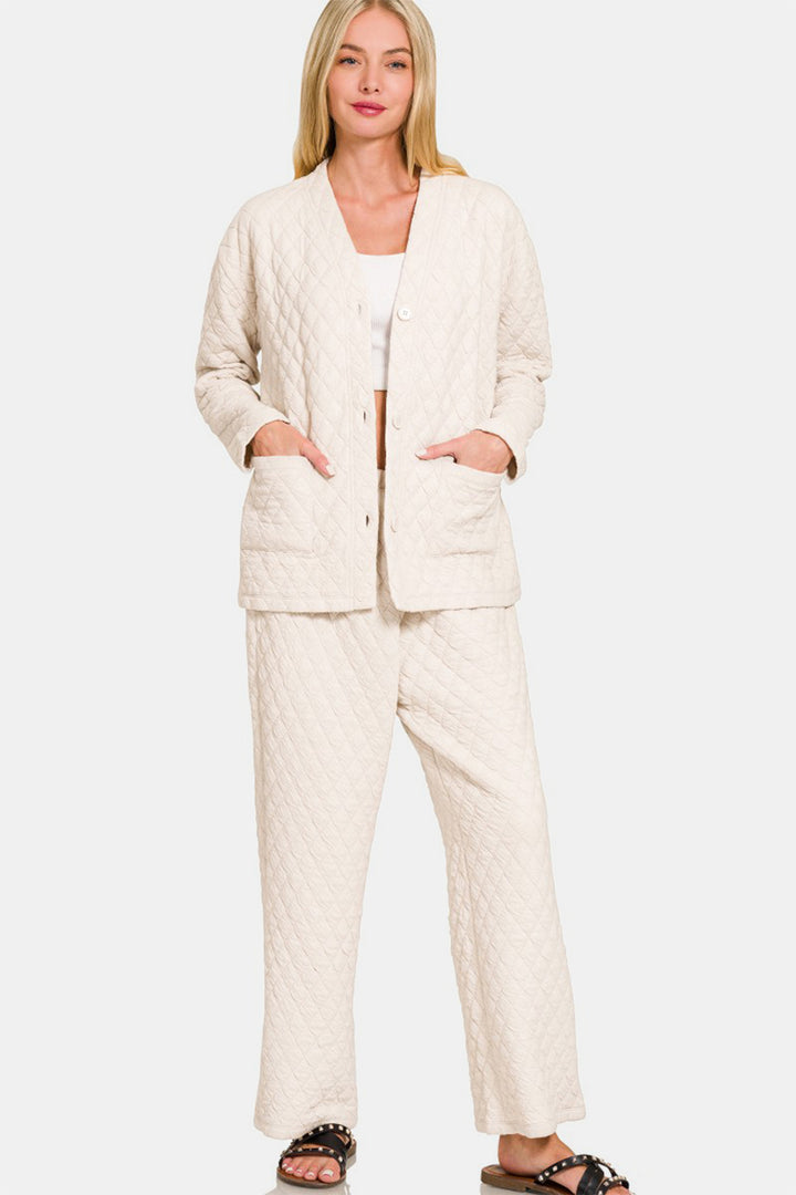 Snug & Stylish Quilted Loungewear Set - Beige