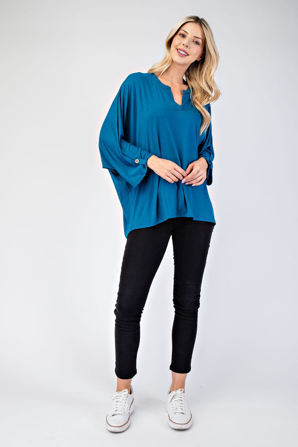 Effortless Days - 3/4-Sleeve Blouse - Teal