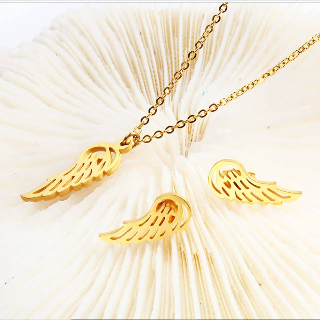 Angel Wings Necklace And Earrings Set