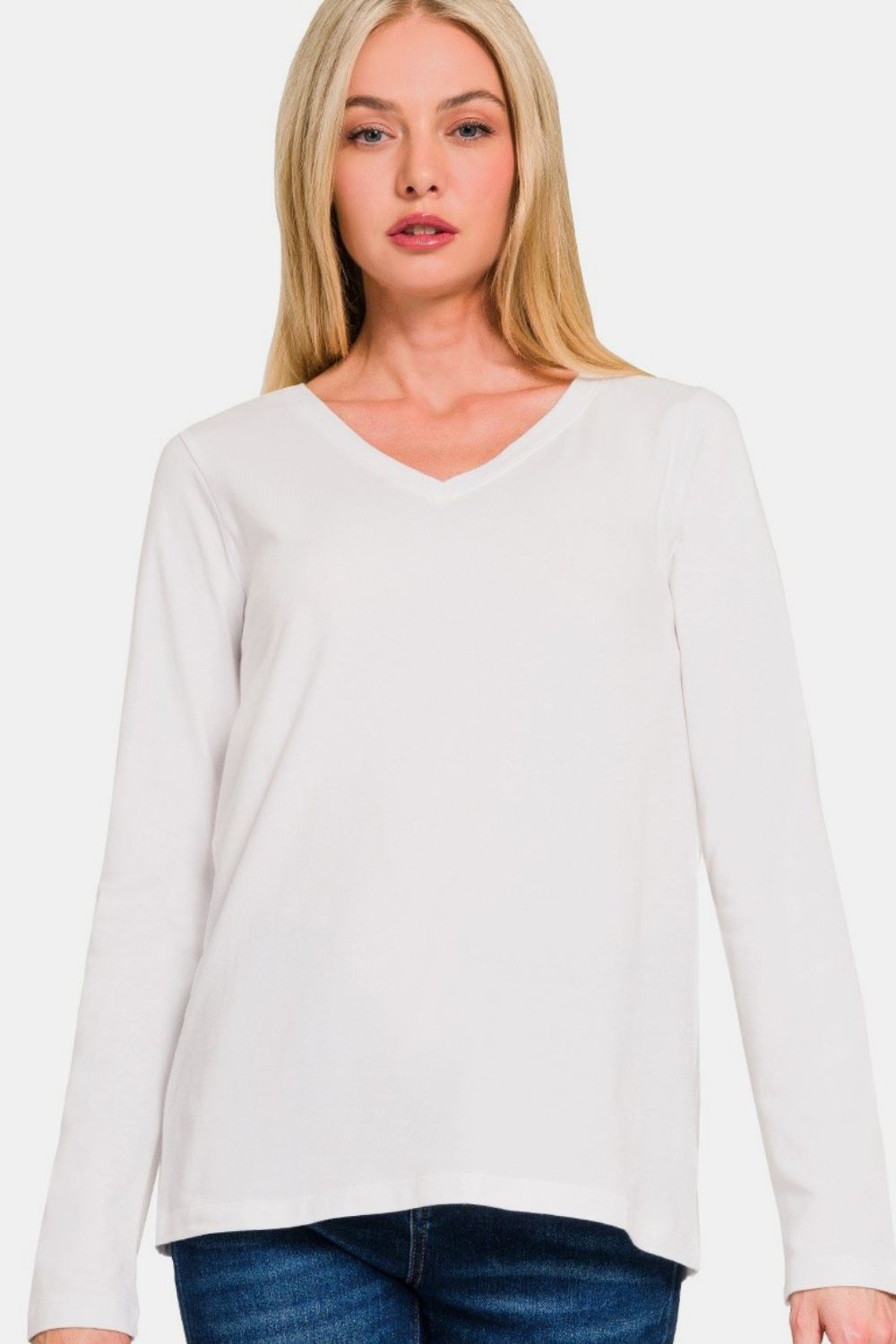 Comfy Basics - Cotton V-Neck Top - White