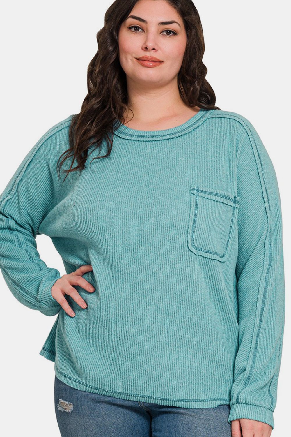 Call Me Cozy Ribbed Hacci Top - Teal