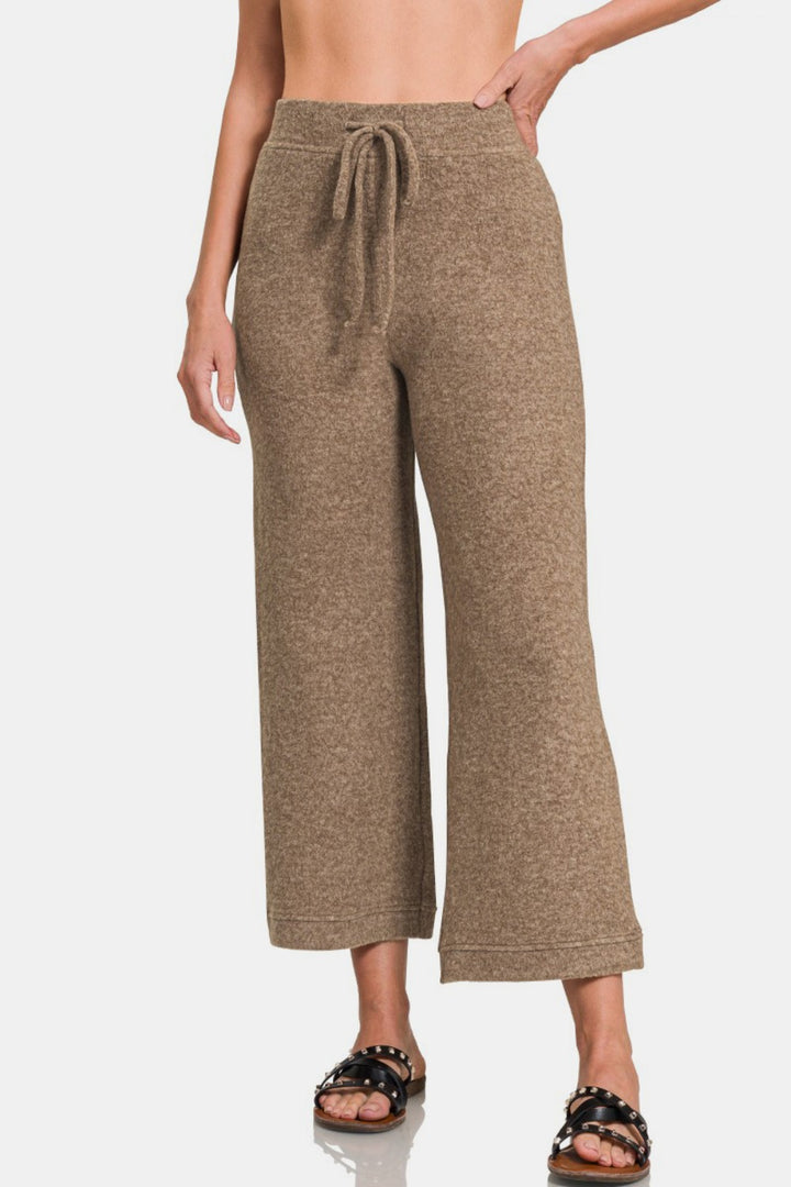 Sweater Soft - Drawstring Hacci Cropped Pants - Mocha