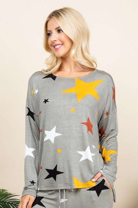 High-Low Star-Print Loungewear Top