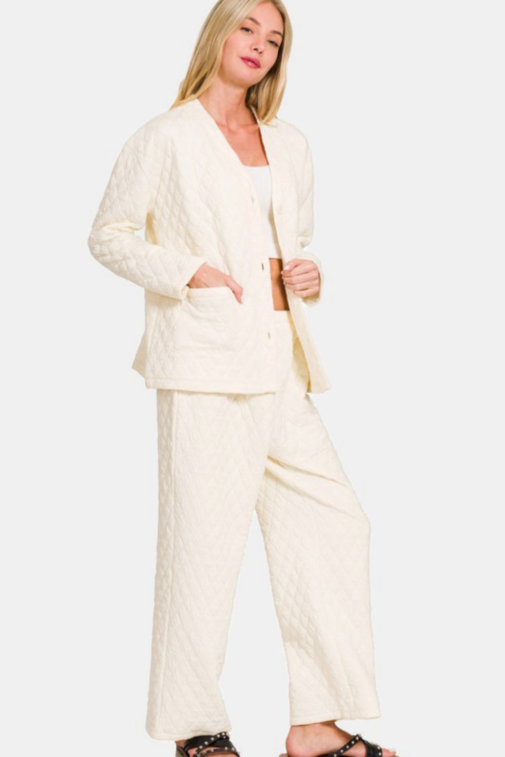 Snug & Stylish Quilted Loungewear Set - Beige