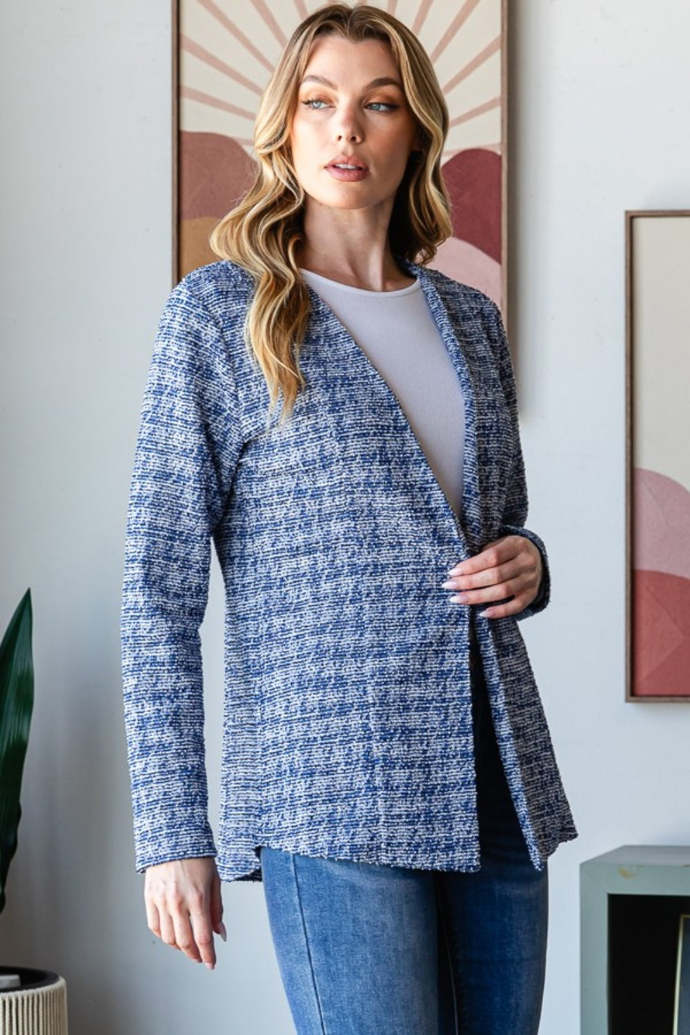 Classic Style Houndstooth Tweed Blazer