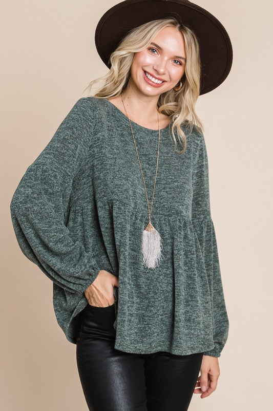 Loved & Adored - Heathered Babydoll Top