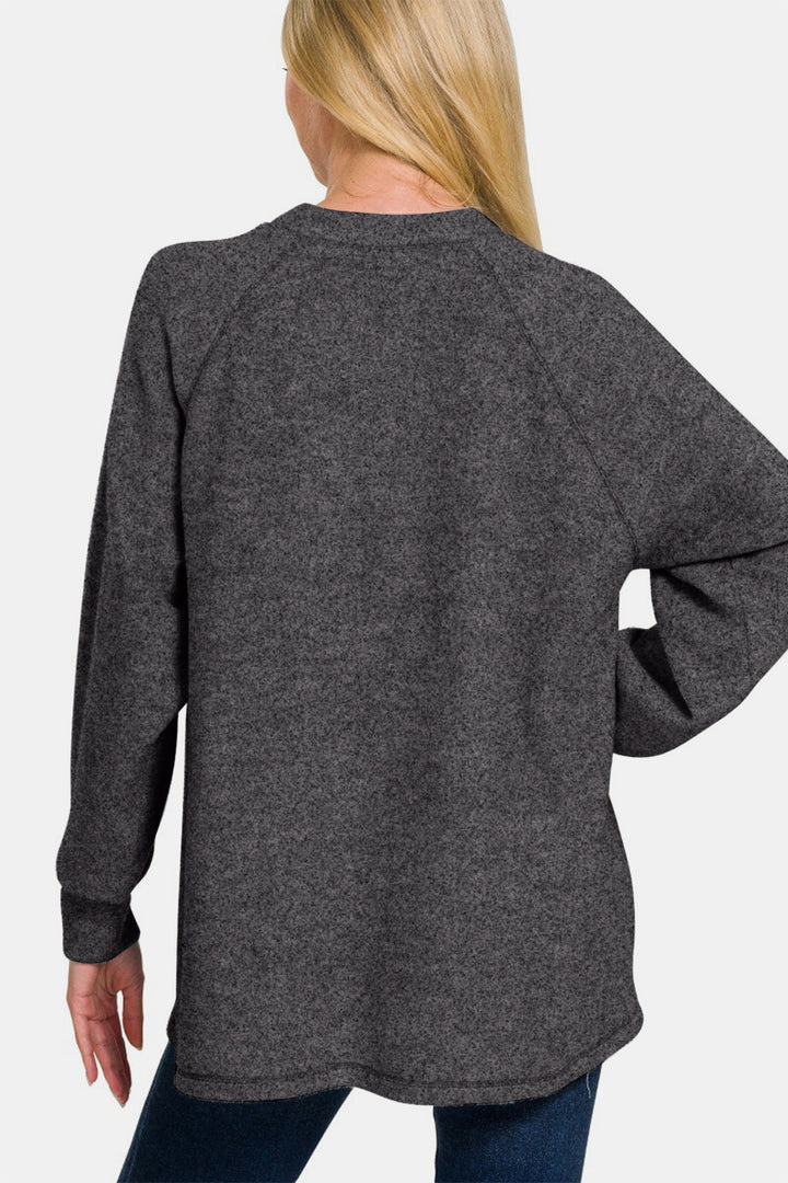 Brushed Melange Hacci High-Low Sweater Top - Heather Black