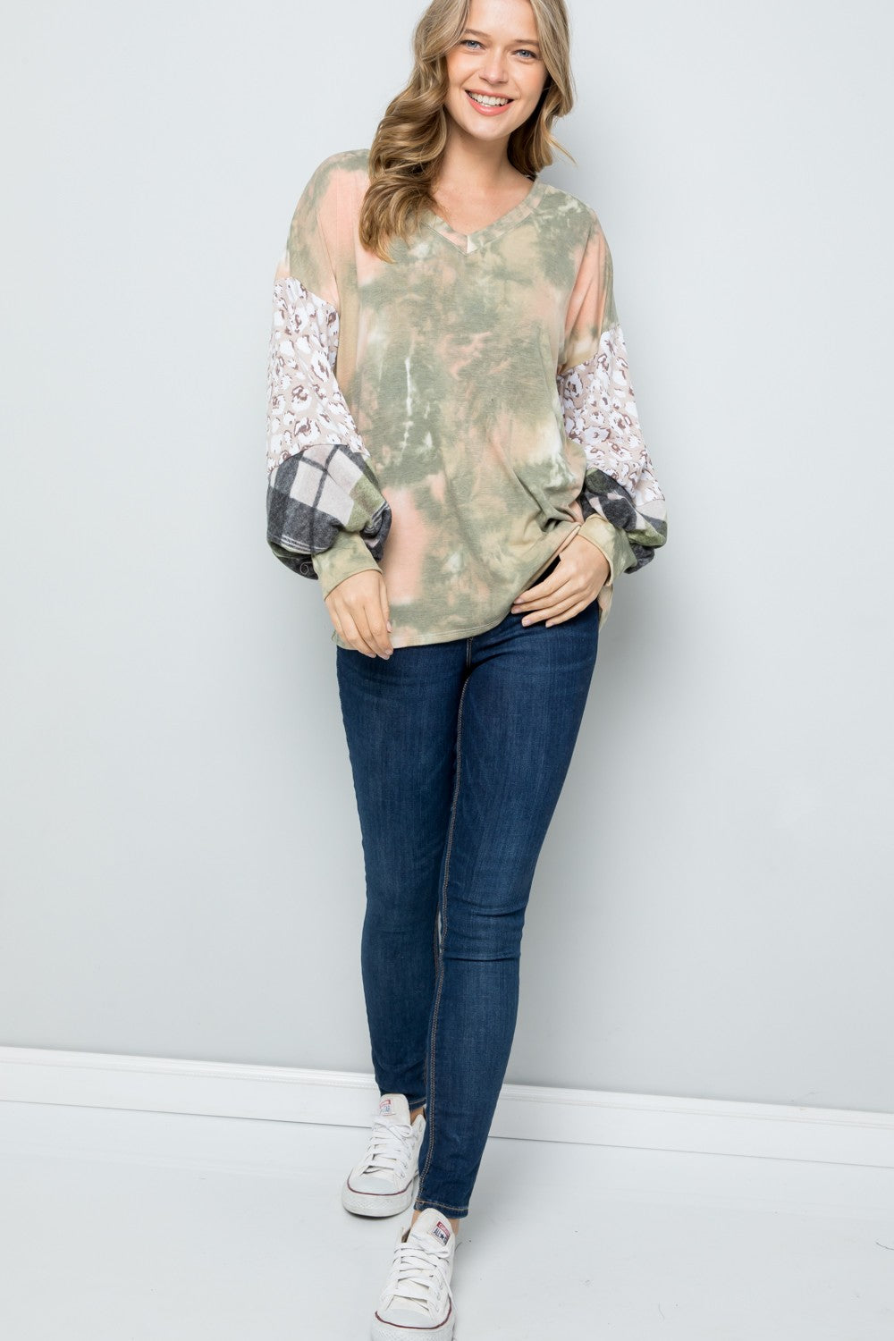 Style Maven - Printed-Sleeve Top