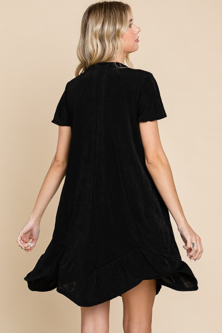 Strong Woman - Ruffled Asymmetric Hem Dress - Black