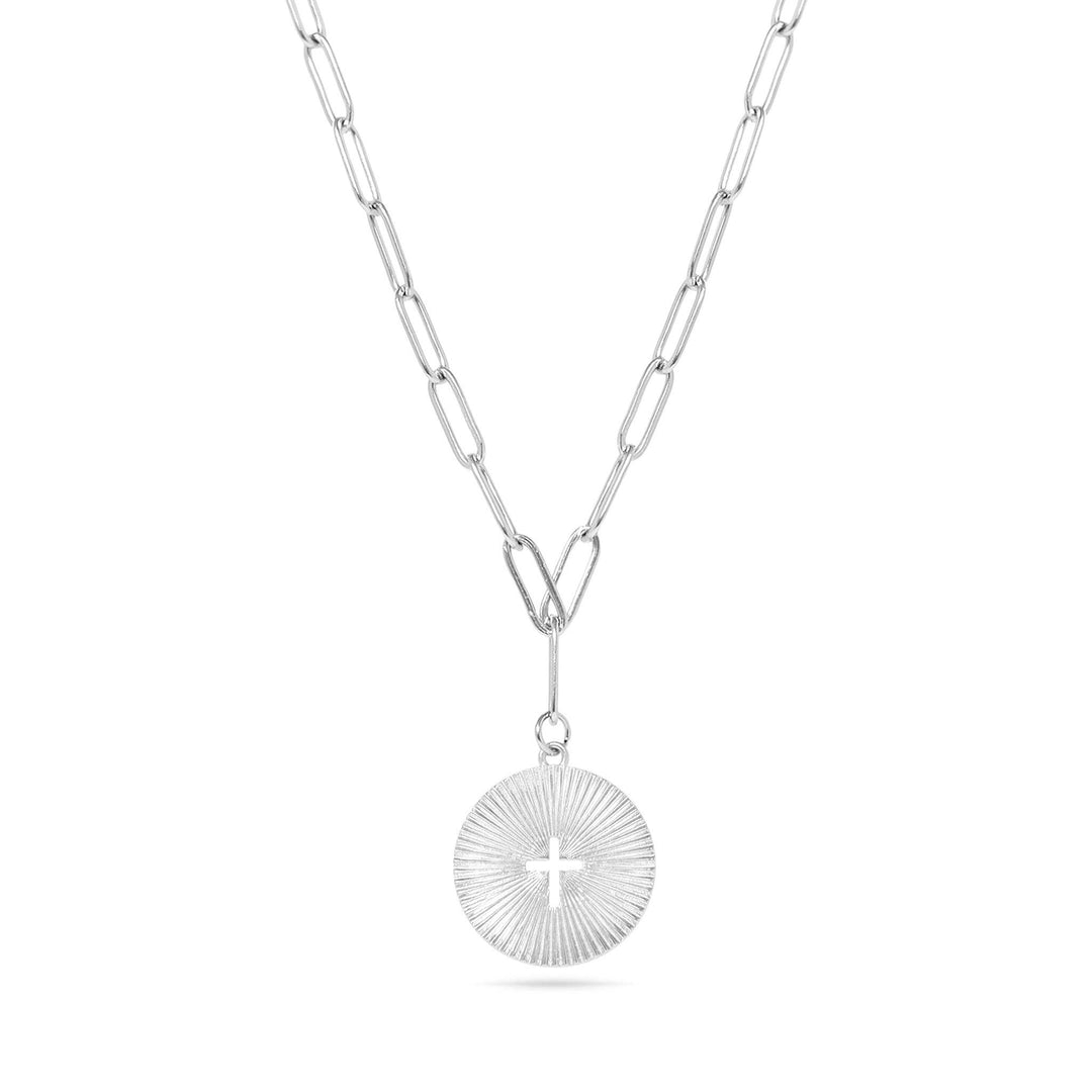 Cross Medallion Charm Stainless Steel Paperclip Necklace