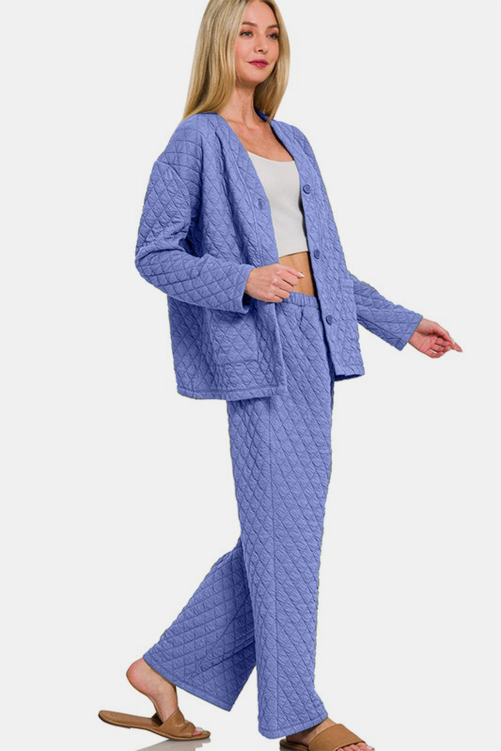 Snug & Stylish Quilted Loungewear Set - Blue Purple