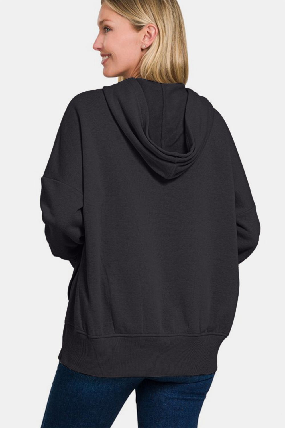 Sporty Chic Half-Snap Hoodie - Black