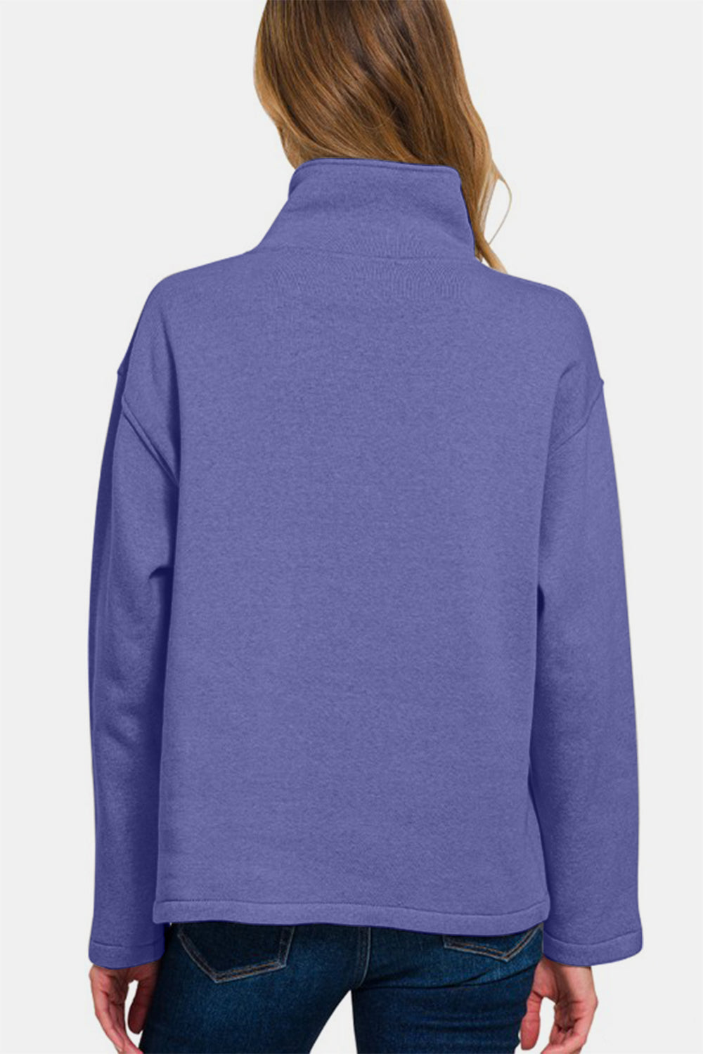 Plush Comfort Turtleneck Fleece Sweatshirt - Blue Purple