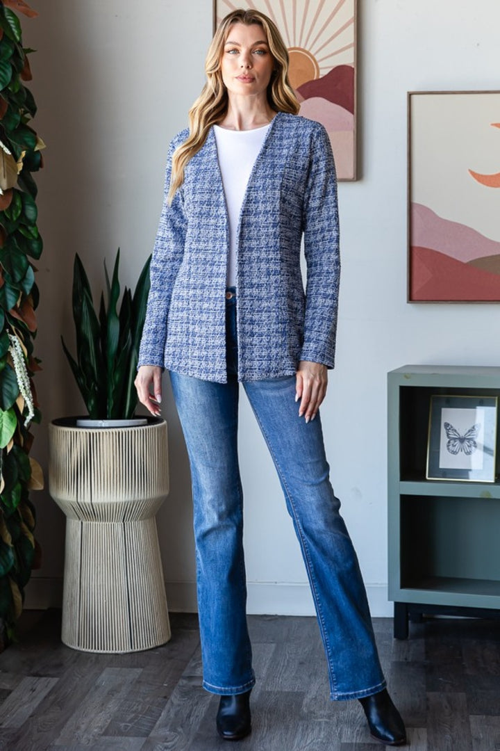 Classic Style Houndstooth Tweed Blazer