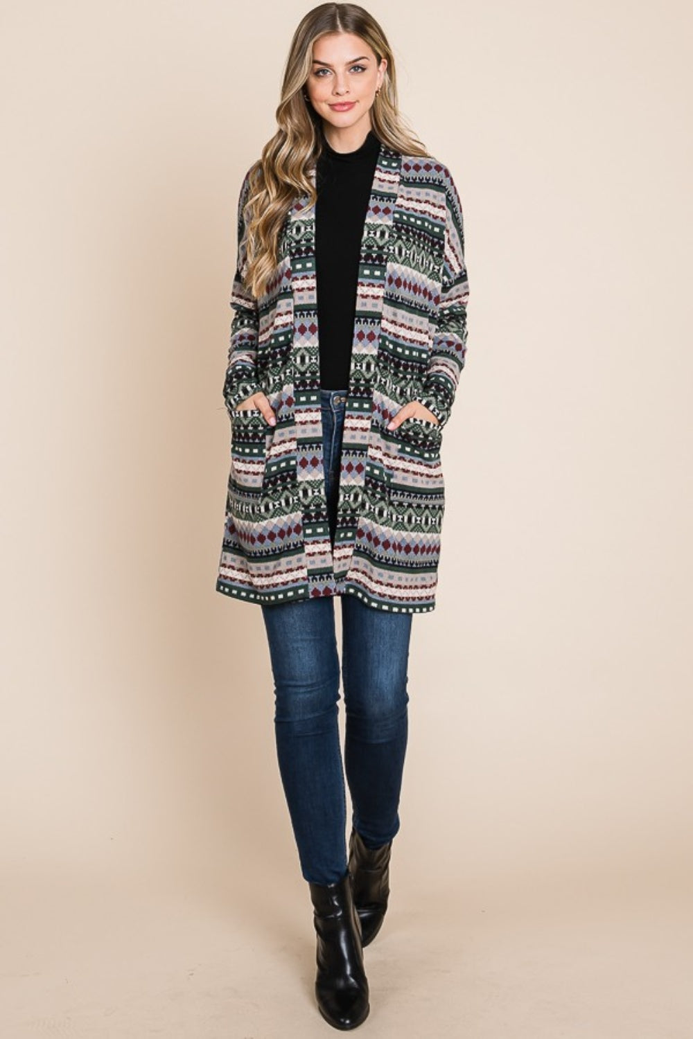 Chic Touches Geometric Cardigan - Green