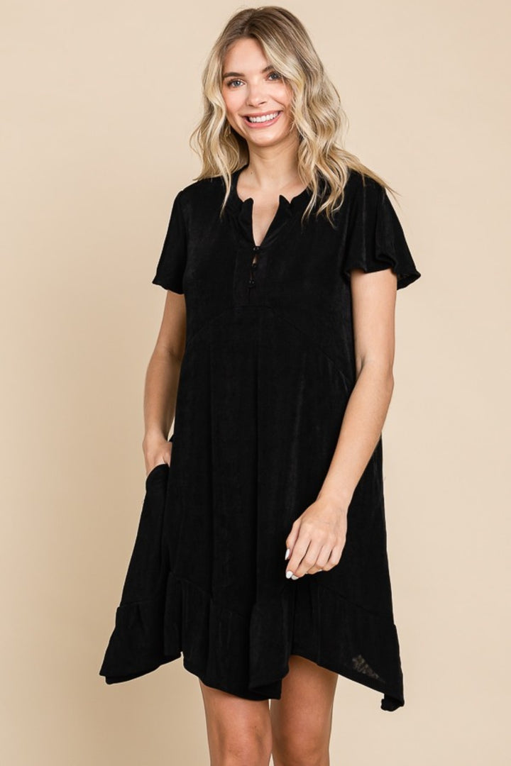 Strong Woman - Ruffled Asymmetric Hem Dress - Black