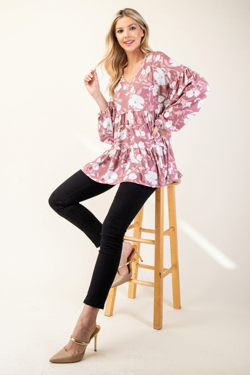 Forever Romantic - Tiered Floral Top - Mauve