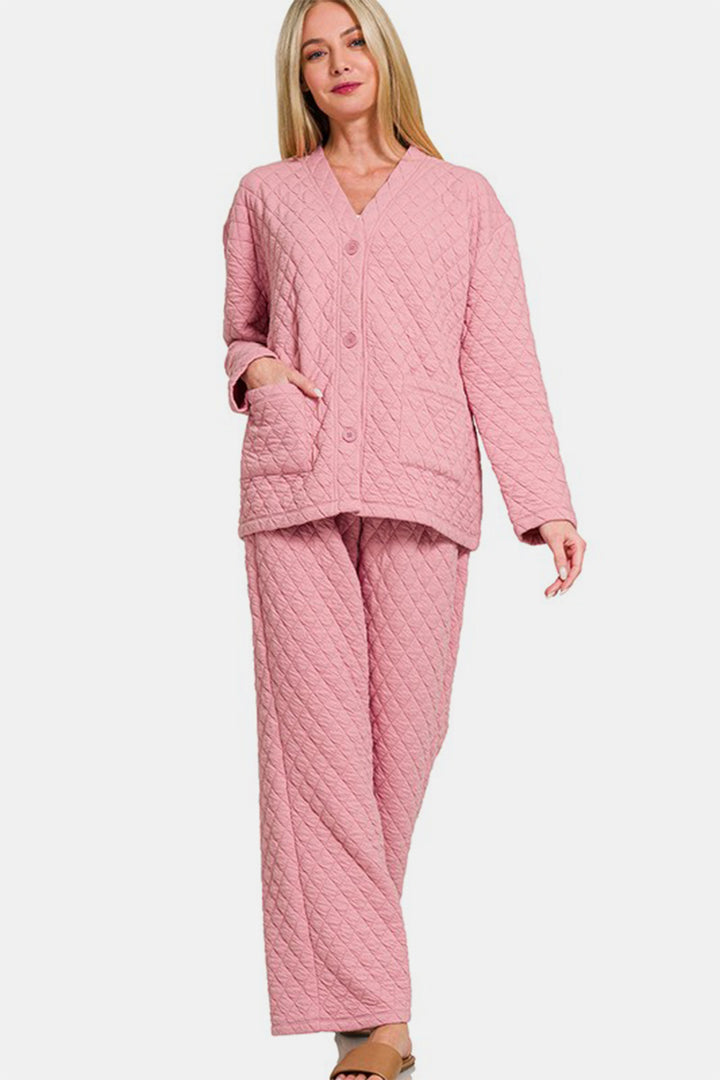 Snug & Stylish Quilted Loungewear Set - Dusty Pink