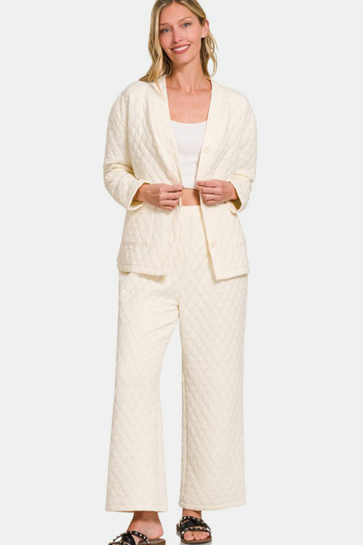 Snug & Stylish Quilted Loungewear Set - Cream