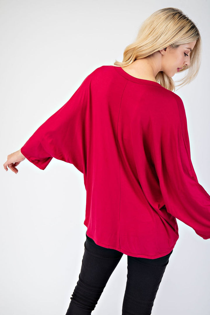 Effortless Days - 3/4-Sleeve Blouse - Burgundy