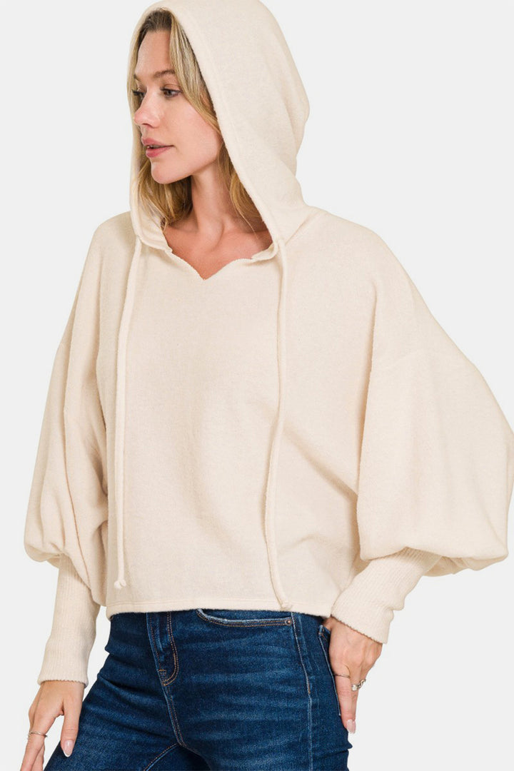 Snuggle Weather - Brushed Hacci Hoodie - Sand Beige