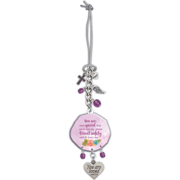 You Are More Special, You Are Loved - Car Charm With Cross, Faith, & Angel Wing