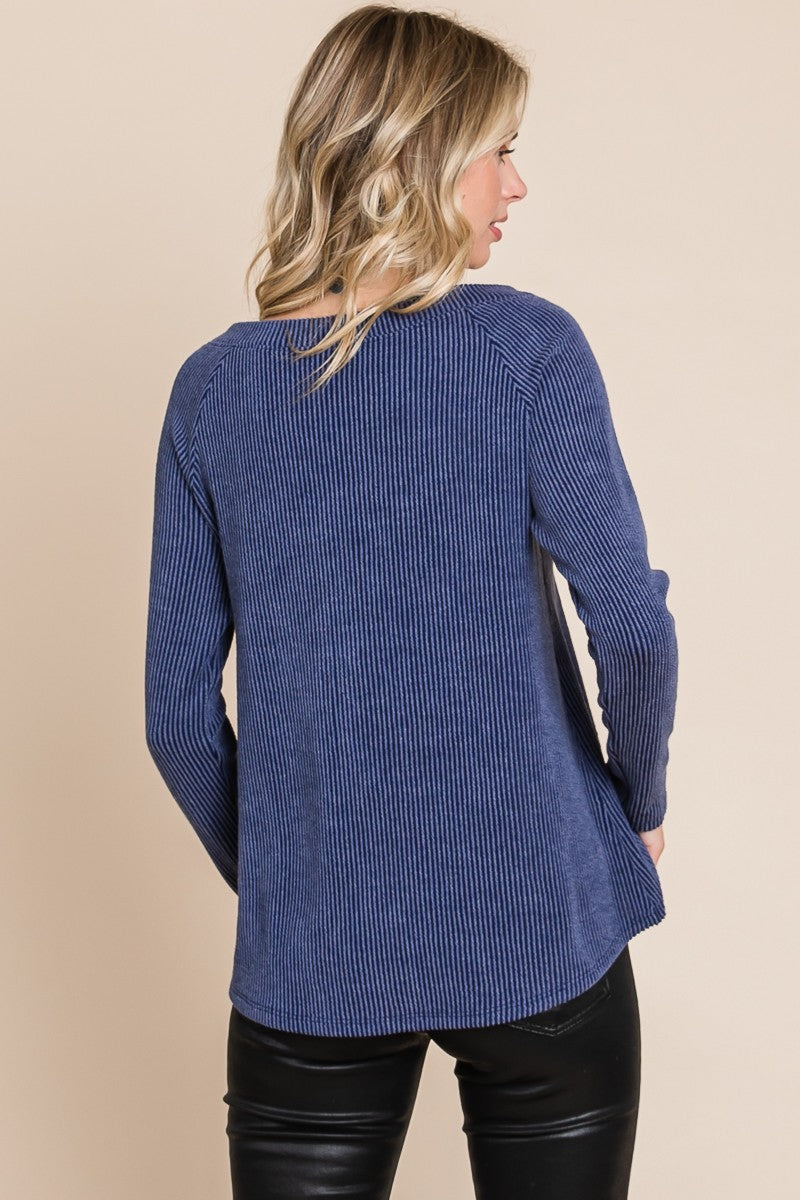 All Aboard - Ribbed Boat-Neck Top - Navy