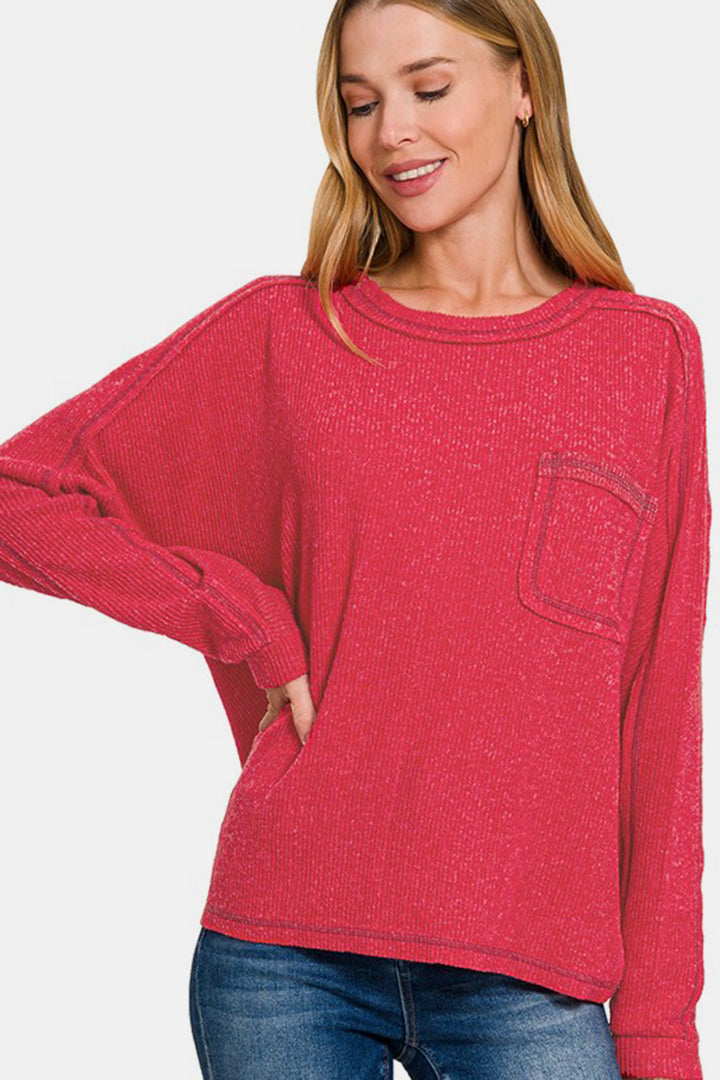 Call Me Cozy Ribbed Hacci Top - Red