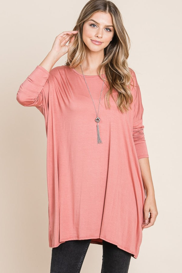 All-Day Comfort - Oversized Tunic Top - Brick