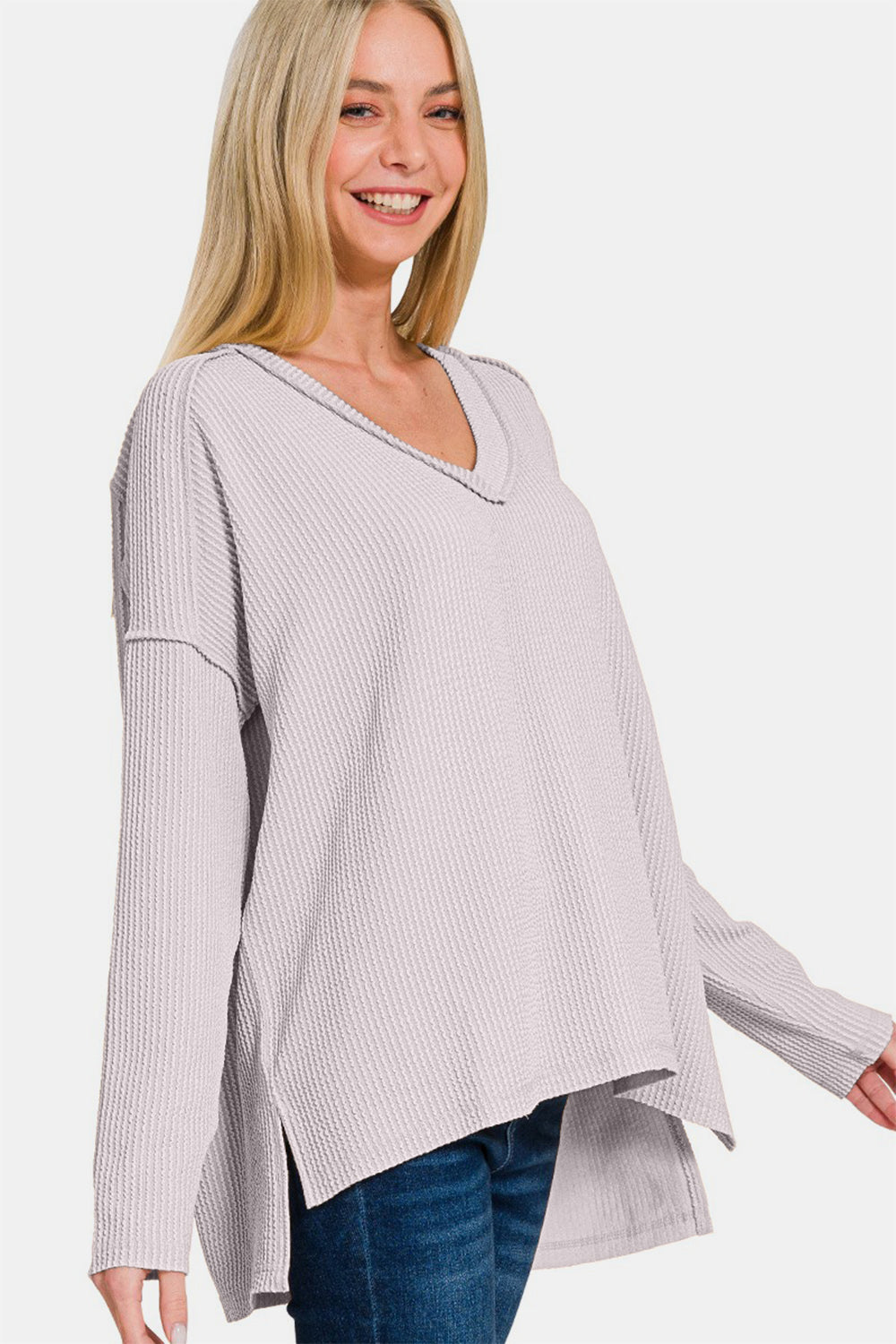 Next-Level Style - Textured Exposed Seam Top - Light Gray