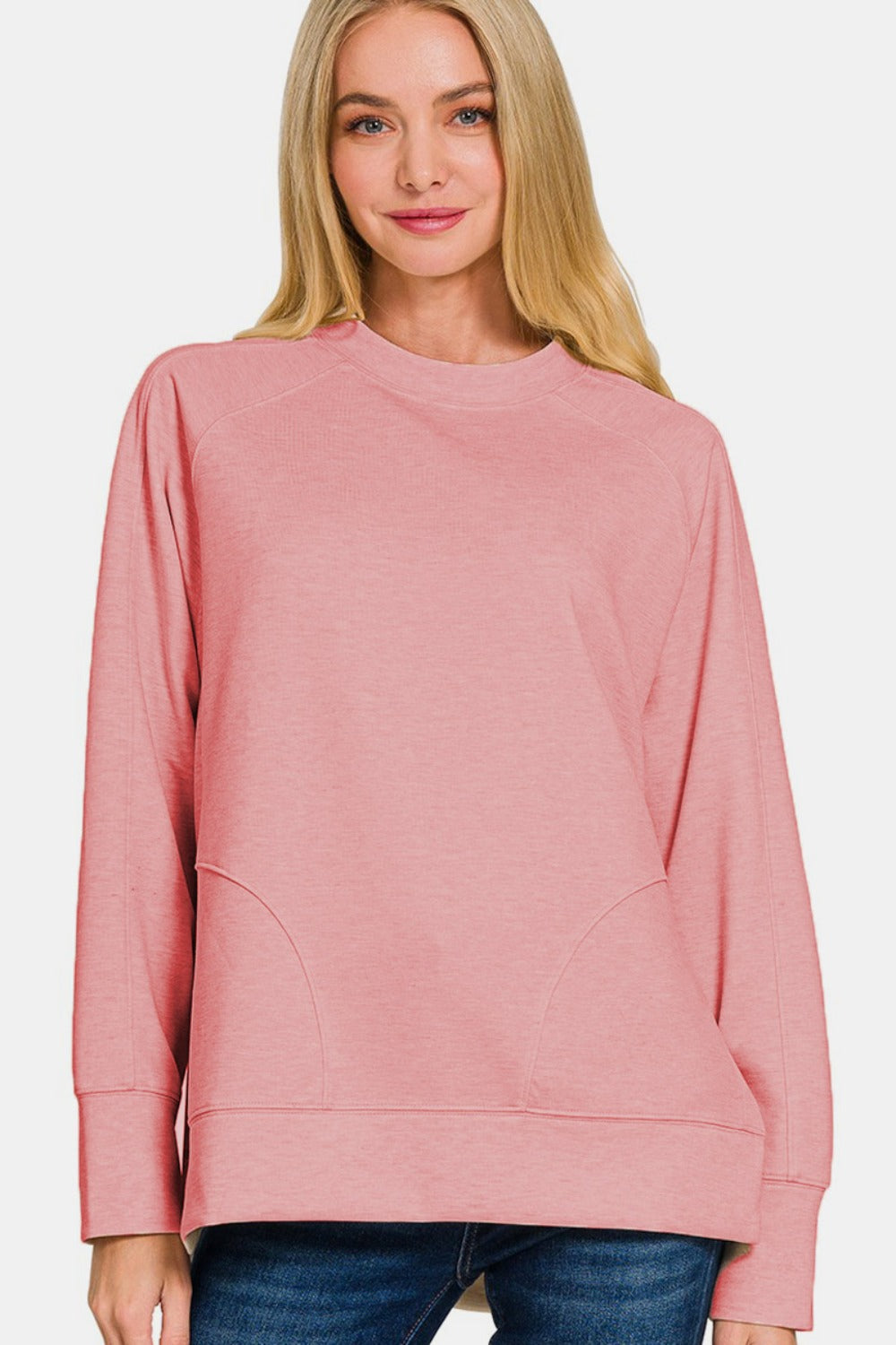 Light Rose Cozy Side-Slit Sweatshirt