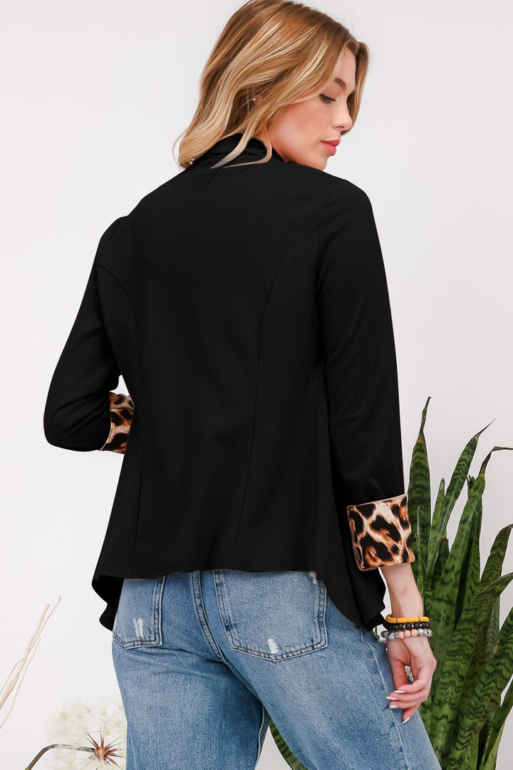 Richly Blessed - Leopard Cuff Cardigan Blazer - Black