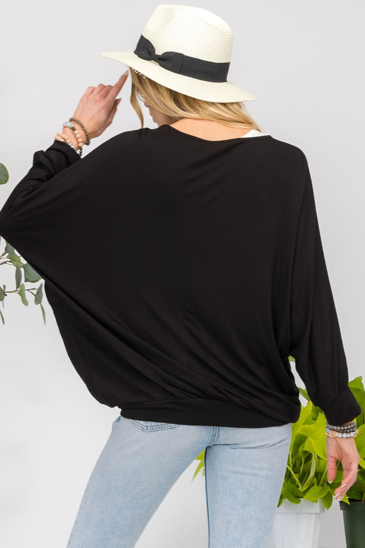 Open V-Neck Wrap Top with Two-Layer Detail