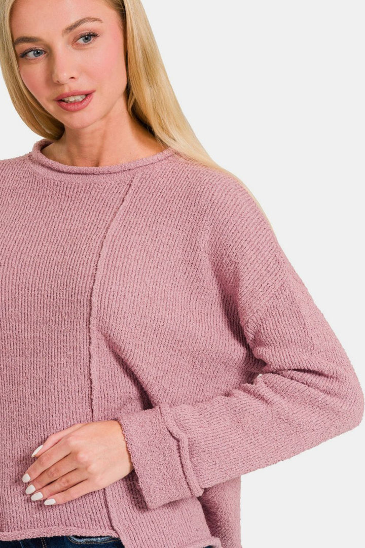 Start Fresh Asymmetric Sweater - Rose