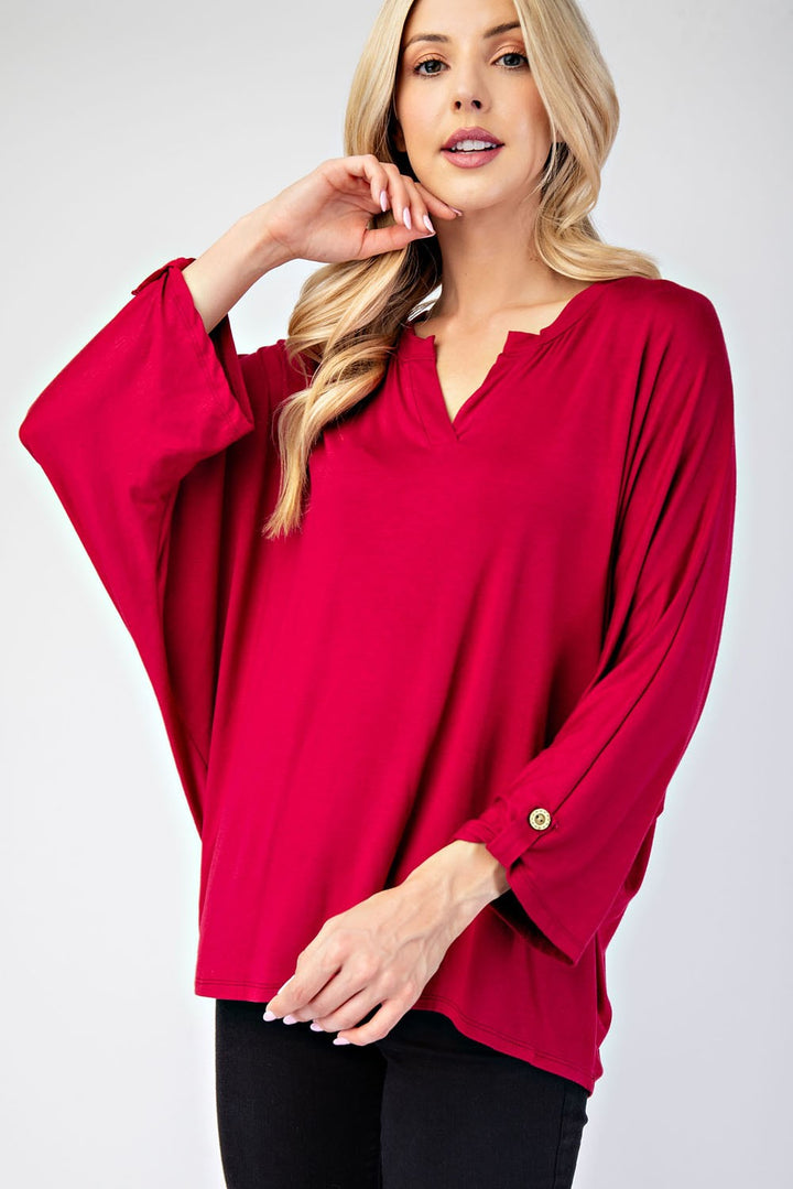 Effortless Days - 3/4-Sleeve Blouse - Burgundy