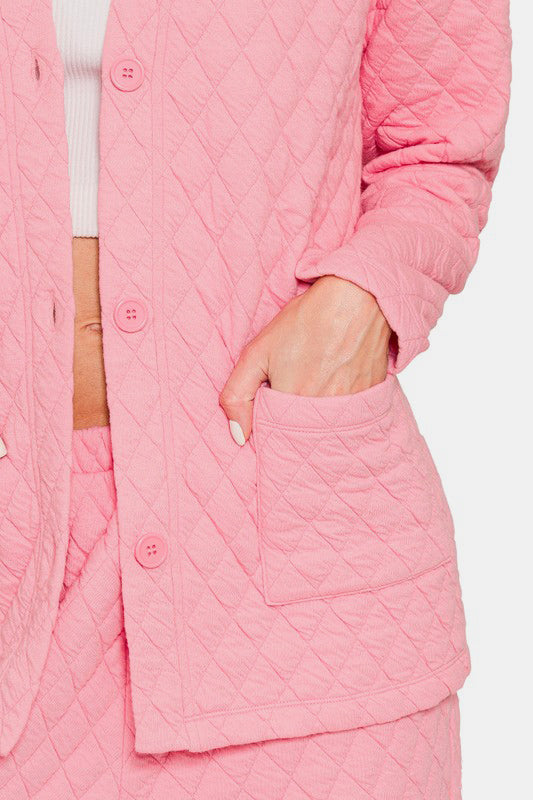 Snug & Stylish Quilted Loungewear Set - Dark Pink