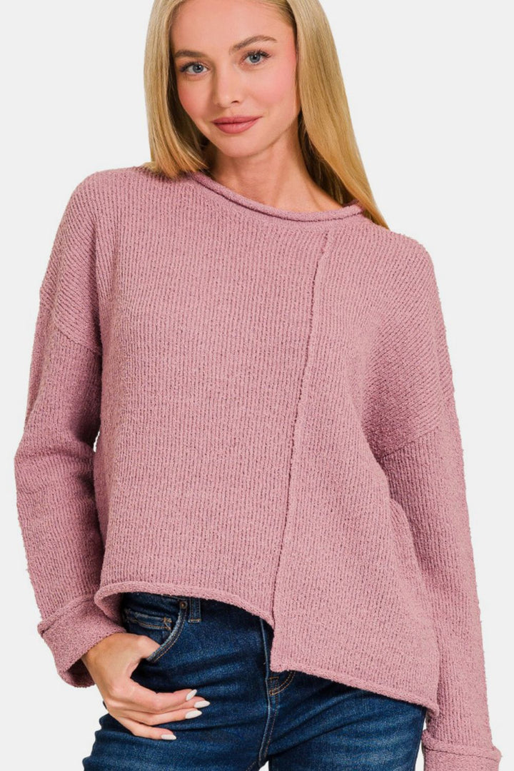 Start Fresh Asymmetric Sweater - Rose