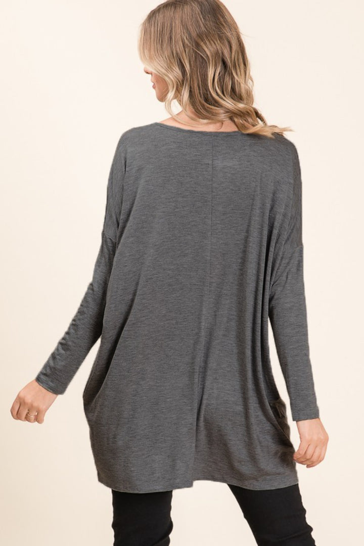 All-Day Comfort - Oversized Tunic Top - Charcoal