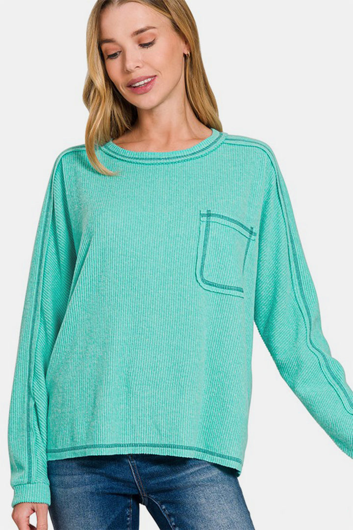 Call Me Cozy Ribbed Hacci Top - Turquoise