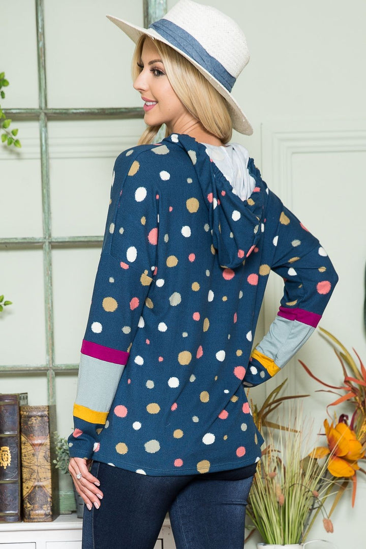 Playful Charm - Polka Dot Hoodie - Navy