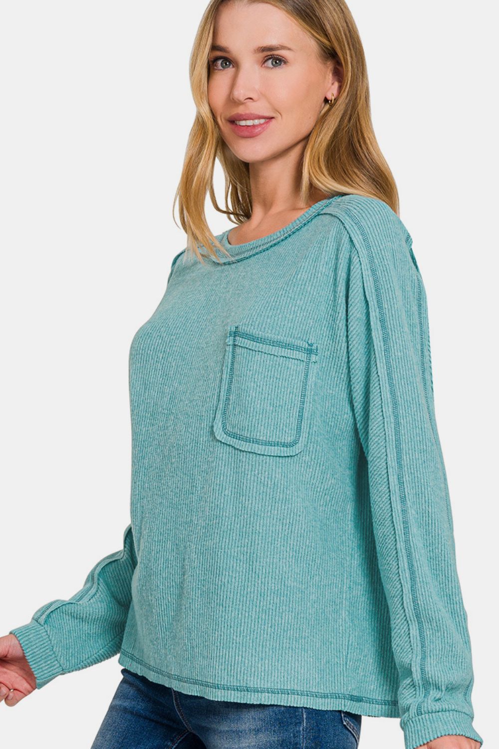 Call Me Cozy Ribbed Hacci Top - Teal