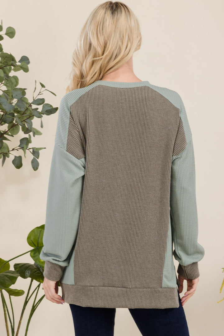 Letting It Go - High-Low Sweatshirt Top - Sage