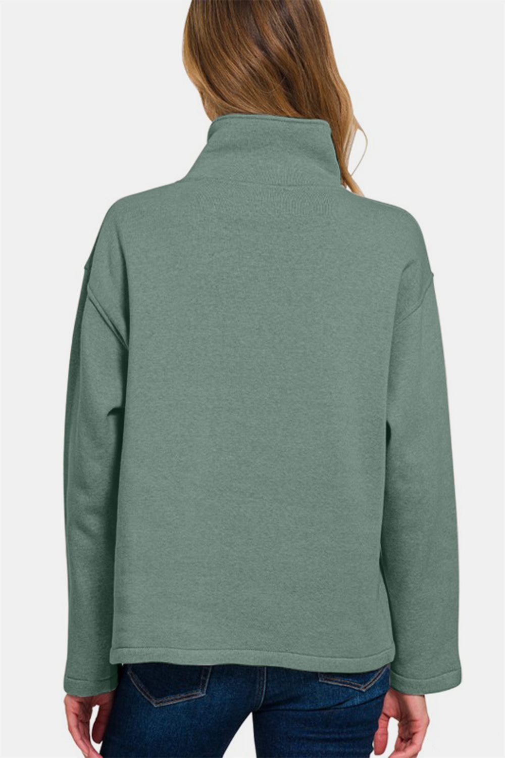 Plush Comfort Turtleneck Fleece Sweatshirt - Jade